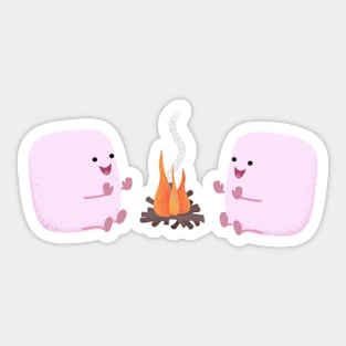 Cute pink marshmallows by camp fire cartoon Sticker